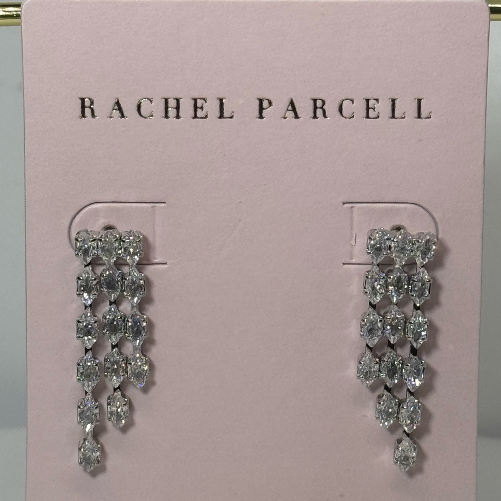 RACHEL PARCELL Silver Tone Dangling Marquis Crystal Post Earrings